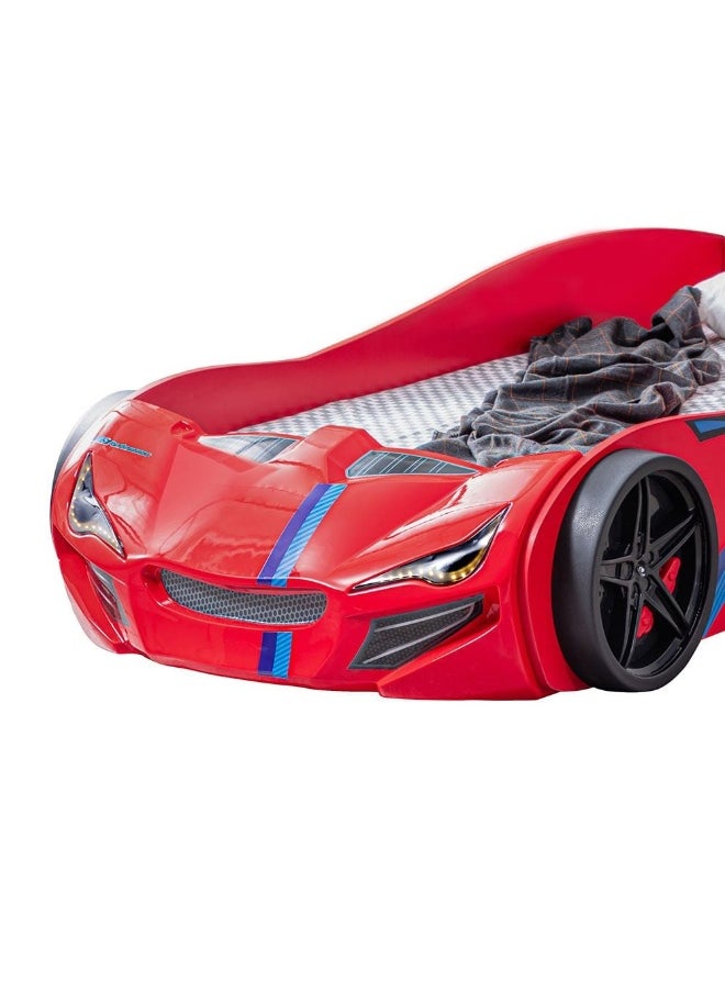 DANUBE HOME - Kinder Racer 90X190 Car Bed Sturdy Modern Design Wooden Kids Single Bed Frame Furniture Quiet And Comfortable Beds (Mattress Not Included) Made In Turkey L225xW95xH64cm - Red - Image 1