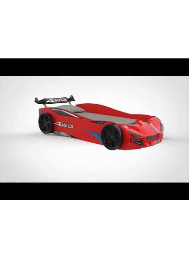 DANUBE HOME - Kinder Racer 90X190 Car Bed Sturdy Modern Design Wooden Kids Single Bed Frame Furniture Quiet And Comfortable Beds (Mattress Not Included) Made In Turkey L225xW95xH64cm - Red - Image 1