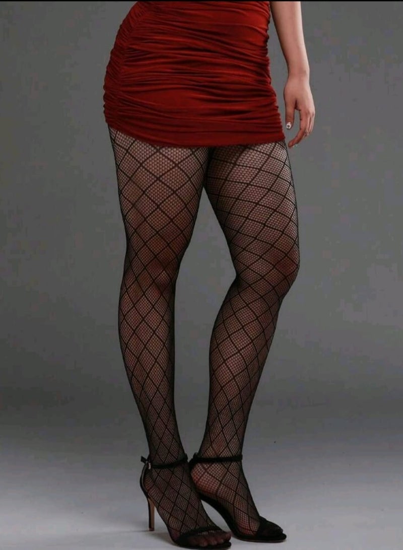 شي إن قطعة واحدة من جوارب شبكية عالية المرونة بخطوط عمودية مقاس كبير - Image 2