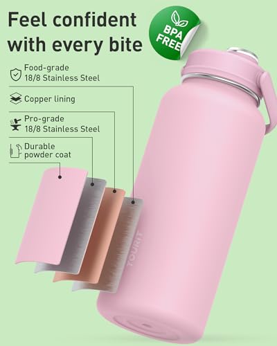 TOURIT 32 oz Insulated Water Bottle, Stainless Steel Sports Water Bottles With Top Handle, Double-Wall Travel Thermal Water Flask, BPA Free Leakproof Water Bottle for Sports and Travel (Obsidian) - Image 2