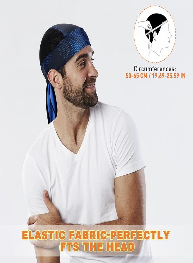 YANIKY Bandanas Skull Caps for Men, Women Skull Cap Helmet Liner Cycling Hat Durags Motorcycle Bandana Sweat Wicking Do Rag, Blue, One size - Image 4