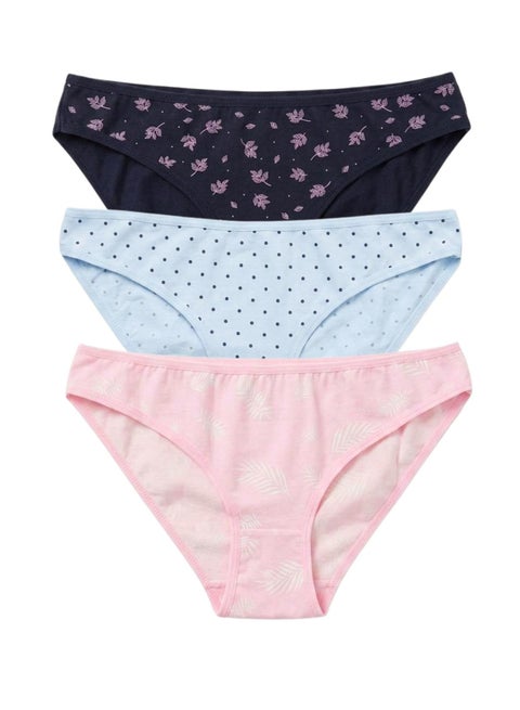 Pourelle Pack of 3 Cotton Printed Bikini Panties Underwear for Women