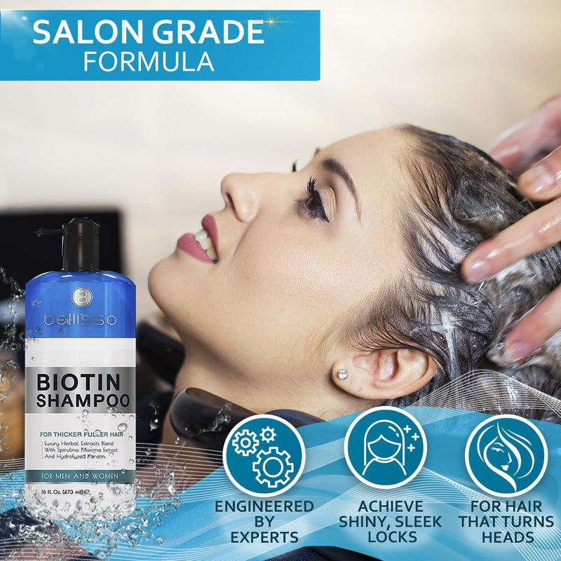 BELLISSO Biotin Shampoo for Thicker Stronger Hair - Volumizing & Thickening Shampoo for Men and Women - Sulfate Free, Salon Grade Formula to Boost Volume for Fine and Thinning Hair - Ideal for All Hair Types - Image 4