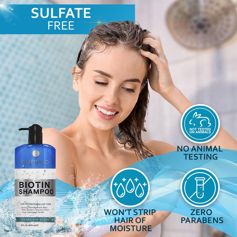 BELLISSO Biotin Shampoo for Thicker Stronger Hair - Volumizing & Thickening Shampoo for Men and Women - Sulfate Free, Salon Grade Formula to Boost Volume for Fine and Thinning Hair - Ideal for All Hair Types - Image 3