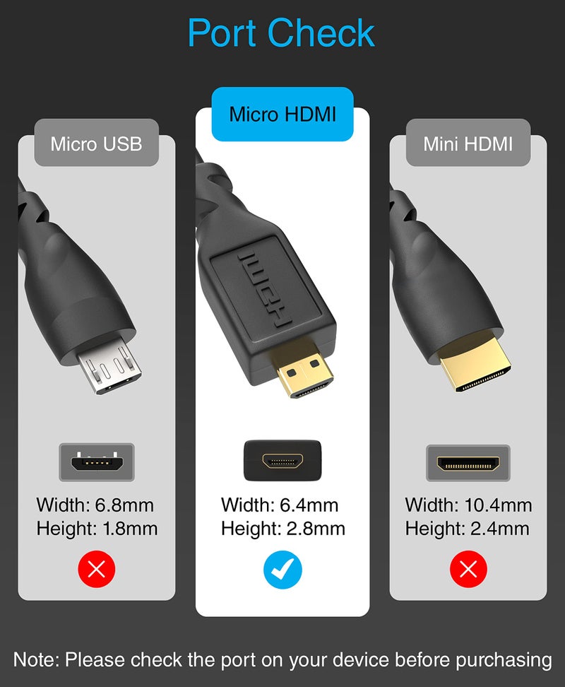 BlueRigger Micro HDMI to HDMI Cable (10FT, 4K@60Hz HDR, Male to Male, 3D, 18Gbps Cord, ARC) - Compatible with GoPro Hero 7/6, Raspberry Pi 4/5, Sony A6300 Camera/Retroid Pocket 3+, Nikon B500 - Image 3
