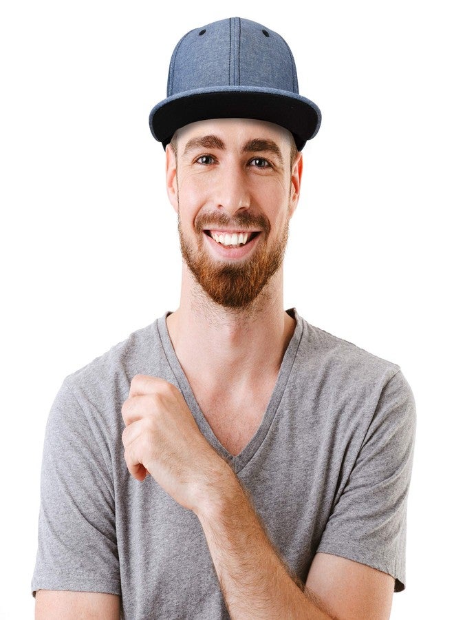 DALIX Premium Flat Bill Baseball Cap Structured Hat Snap Back Chambray in Navy Blue - Image 5