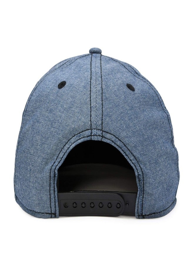 DALIX Premium Flat Bill Baseball Cap Structured Hat Snap Back Chambray in Navy Blue - Image 2