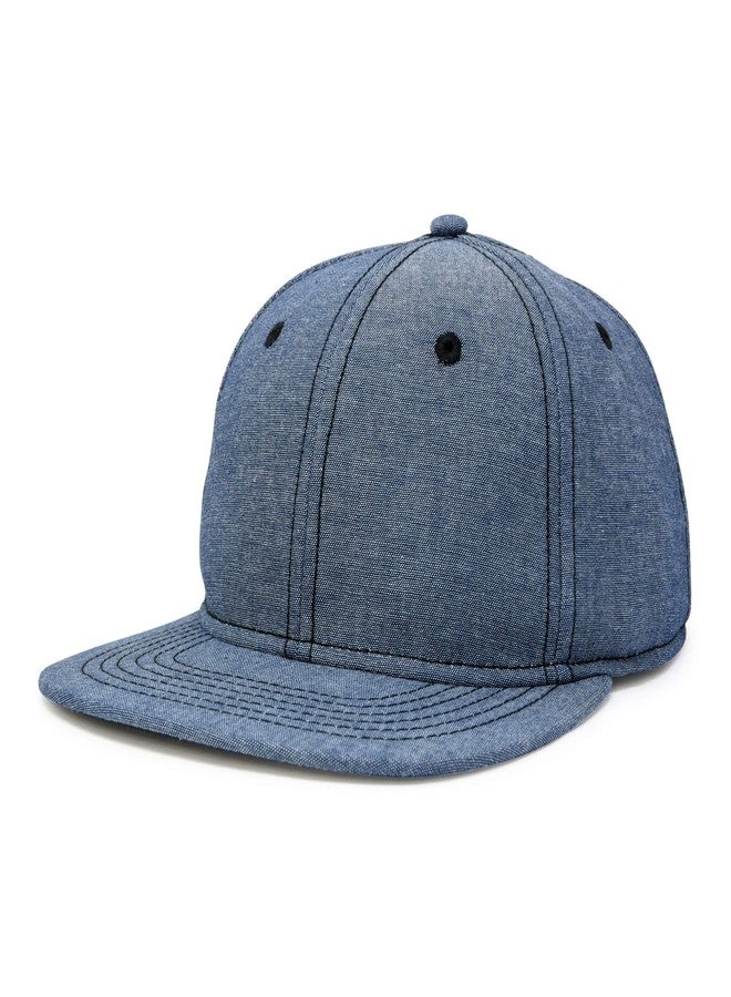 DALIX Premium Flat Bill Baseball Cap Structured Hat Snap Back Chambray in Navy Blue - Image 3