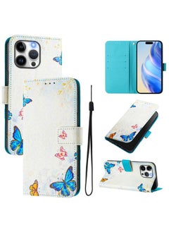 For iPhone 15 Pro Max Art Colored Drawing Pattern Leather Phone Case(Butterfly house)