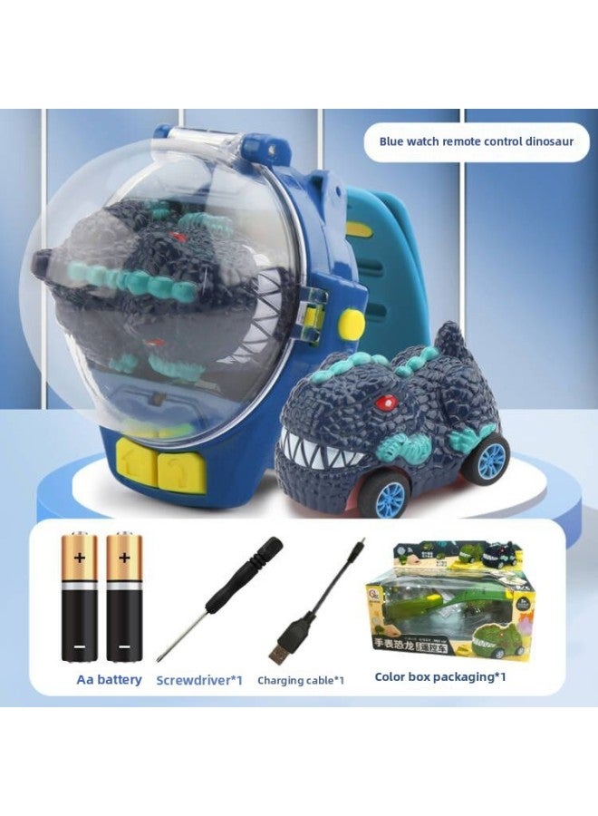 Electric Watch Remote Control Car Mini Tank Dinosaur Racing USB Charging 3 Children 4 Toys Wholesale-Color:Watch Remote Control Alloy Dinosaur Car 【USB Charging】 Blue To Send The Battery - Image 1