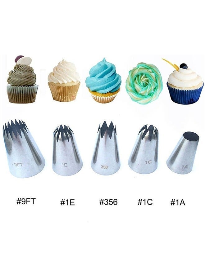 انت مجموعة من ٥ رؤوس تزيين كبيرة، طقم تزيين من الفولاذ المقاوم للصدأ، رؤوس تزيين كيك المعجنات، أدوات خبز للكوكيز، طقم تزيين الكب كيك(9FT, 1E, 356, 1C, 1A) - Image 2
