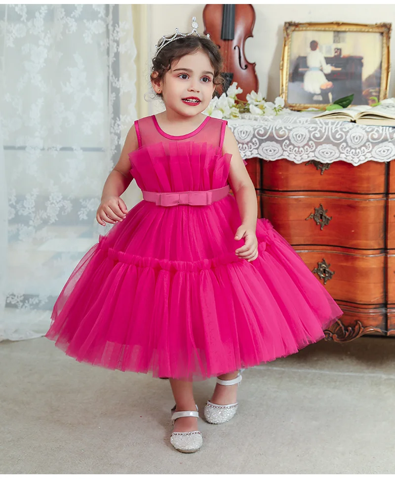 مارك وميا فستان حفلات تول بتفاصيل فيونكة من مارك وميا - فوشيا