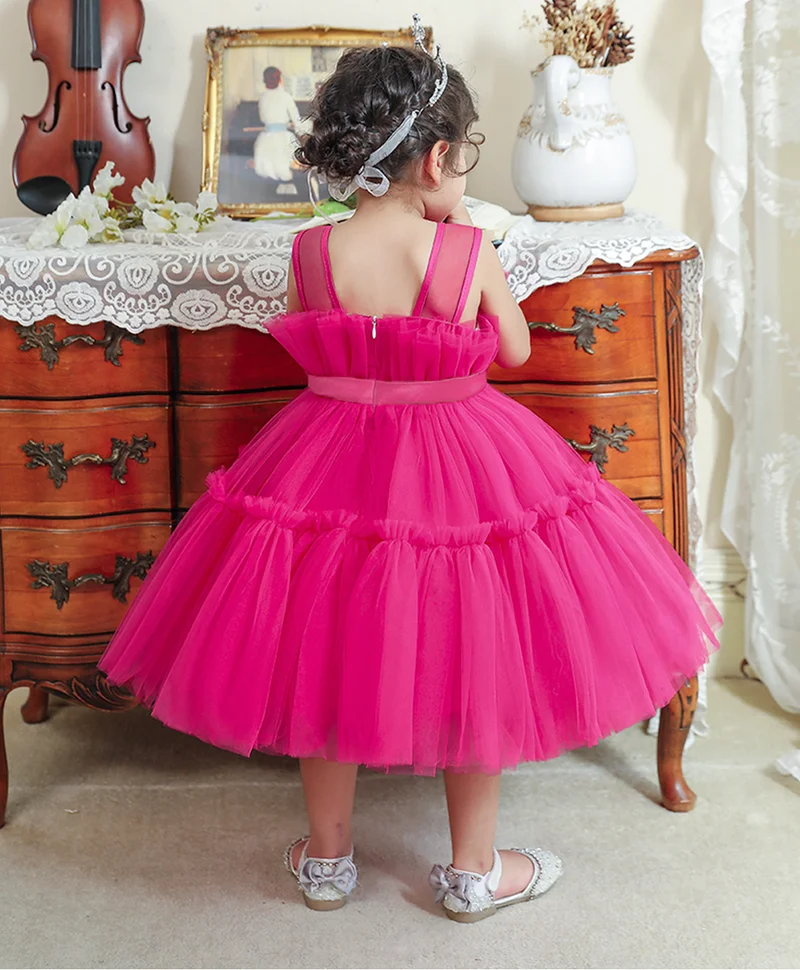 مارك وميا فستان حفلات تول بتفاصيل فيونكة من مارك وميا - فوشيا