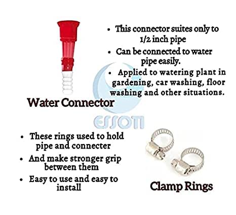Essoti 5 Meter 0.5 Inch PVC Pink Water Pipe| Lightweight, Durable & Flexible| Hose with Accessories Connector & Clamps| Watering Garden, Cleaning, Outdoor-Indoor Use (5 Meter) - Image 2