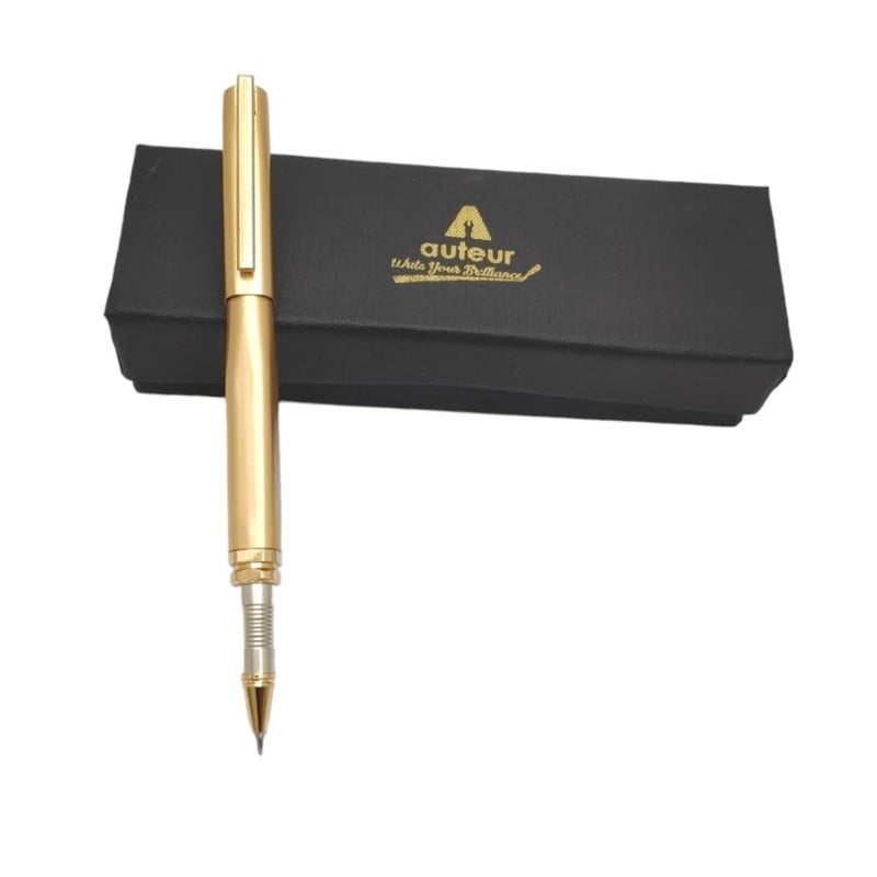 auteur Cruize Golden Matt Finish Roller Ball Pen - Brass Metal Construction with 24 ct Gold-Plated Trims - Elegant Executive Pen for Smooth Writing - Gift Box Included - Image 4