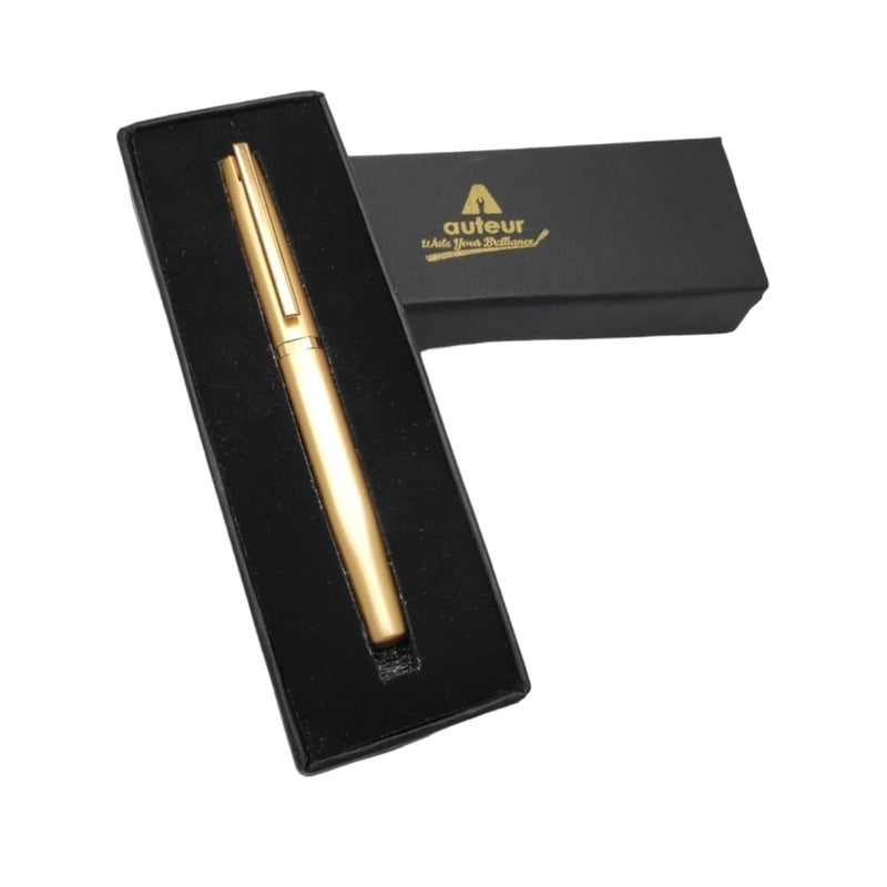 auteur Cruize Golden Matt Finish Roller Ball Pen - Brass Metal Construction with 24 ct Gold-Plated Trims - Elegant Executive Pen for Smooth Writing - Gift Box Included - Image 3