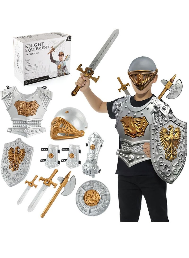 YelaJoy 10-Piece Knight Costume for Kids with Sword, Vest, Helmet, and Shield, Costume for Boys and Girls - Image 1