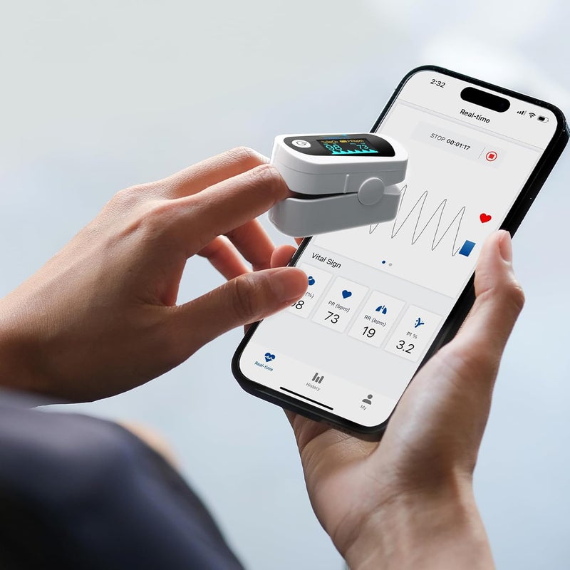Innovo مقياس التأكسج بالاصبع Innovo FSAHSA القابل للتأهيل iP900BPB لمراقبة مستوى الأكسجين في الدم مع تطبيق مجاني ومخطط نبضات ومؤشر تدفق مع بلوتوث - Image 3