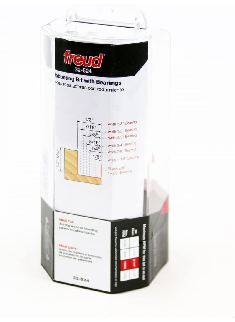 freud Freud 32-524: Flush, 1/8",1/4",5/16",3/8",7/16",1/2" Depth Rabbeting Bit Set with interchangeable bearings,, 1/2" shank, 2-1/4" overall length  - Image 2
