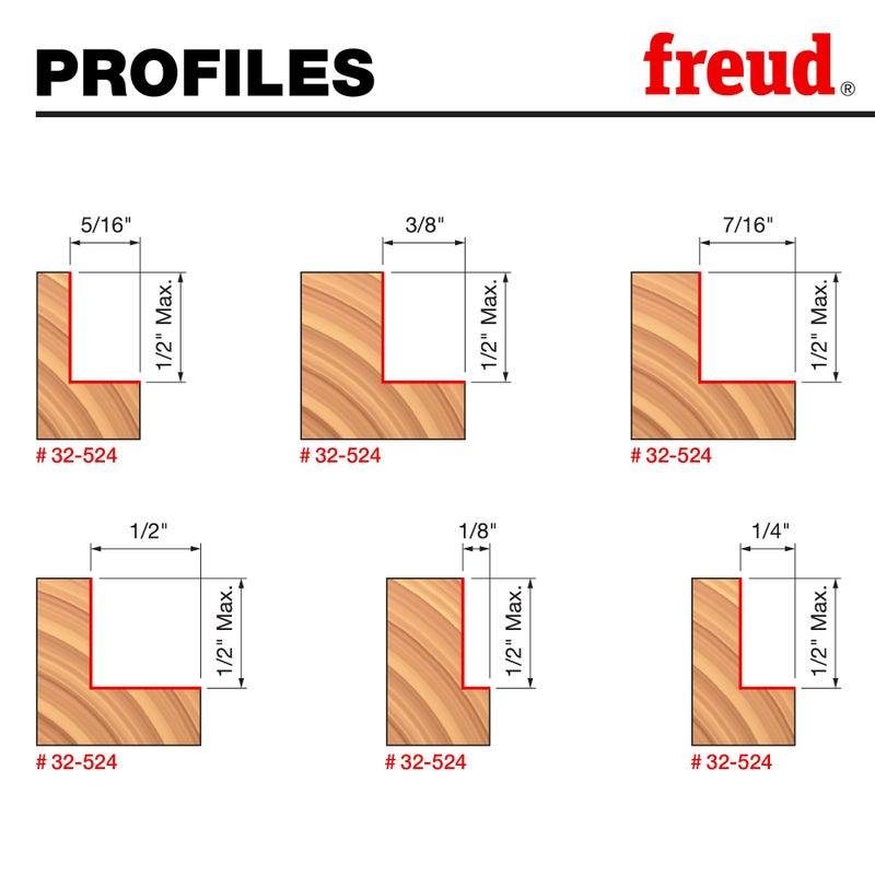 freud بت عمق فريد مع محامل قابلة للتبديل ومفتاح لصانعي الأثاث، صانعي الخزائن والنجارين - ارتفاع 1/2"، قطر 1-3/8"، طول 2-1/4"، عمود 1/2" - 32-524 - Image 2
