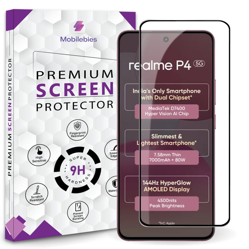 Mobilebies Premium Tempered Glass Screen Protector Guard For Realme P4 5G (6.77 Inch, Pack of 1) | Edge to Edge Coverage With Easy to installation kit - Image 1