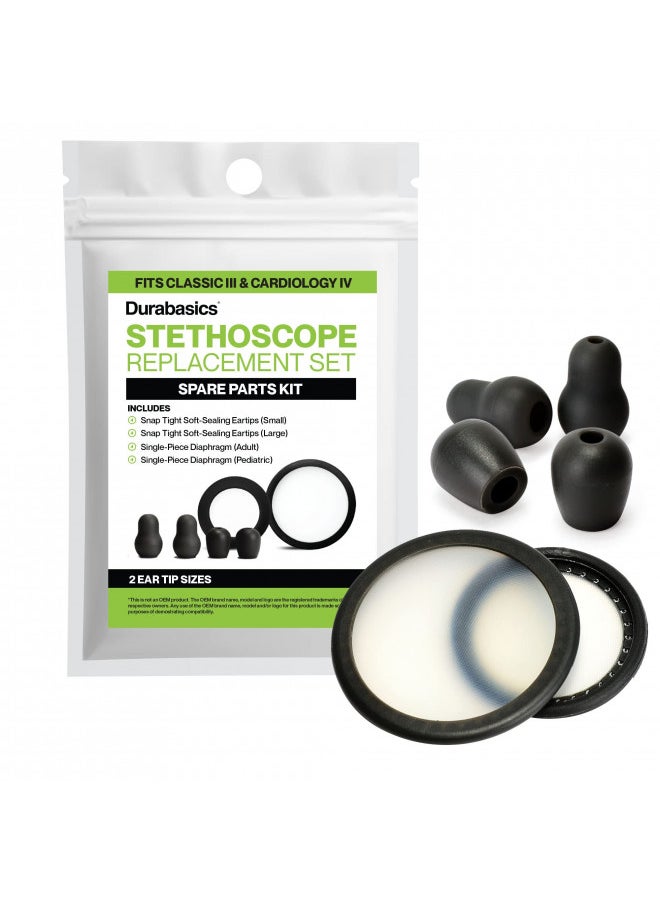 Durabasics - Durabasics Classic 3, Cardiology 3 & Cardiology 4 Stethoscope Accessories Kit for Littman Stethoscope Replacement Parts & Littmann Stethoscope Parts - Fits Classic III, Cardiology III & IV - Black - Image 1