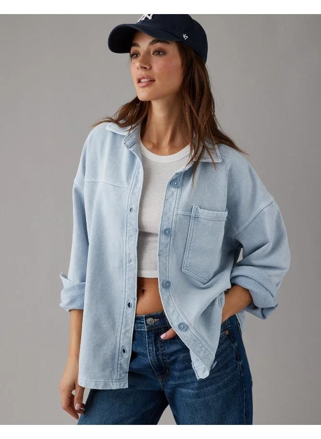American Eagle AE Oversized Knit Button-Up Shirt