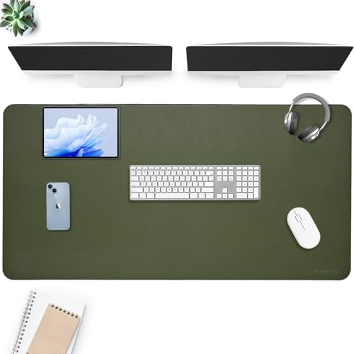 AROPANA Anti-Slip Extended Mouse Pad, PU Vegan Leather Desk Mat, Computer Desk Table Protector Pad with Non-Slip Suede Base for Keyboard, Desktop, Laptop, Office (120x60CM, Deep Green) - Image 1