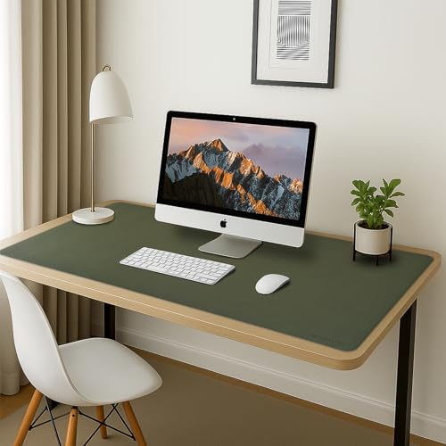 AROPANA Anti-Slip Extended Mouse Pad, PU Vegan Leather Desk Mat, Computer Desk Table Protector Pad with Non-Slip Suede Base for Keyboard, Desktop, Laptop, Office (120x60CM, Deep Green) - Image 3