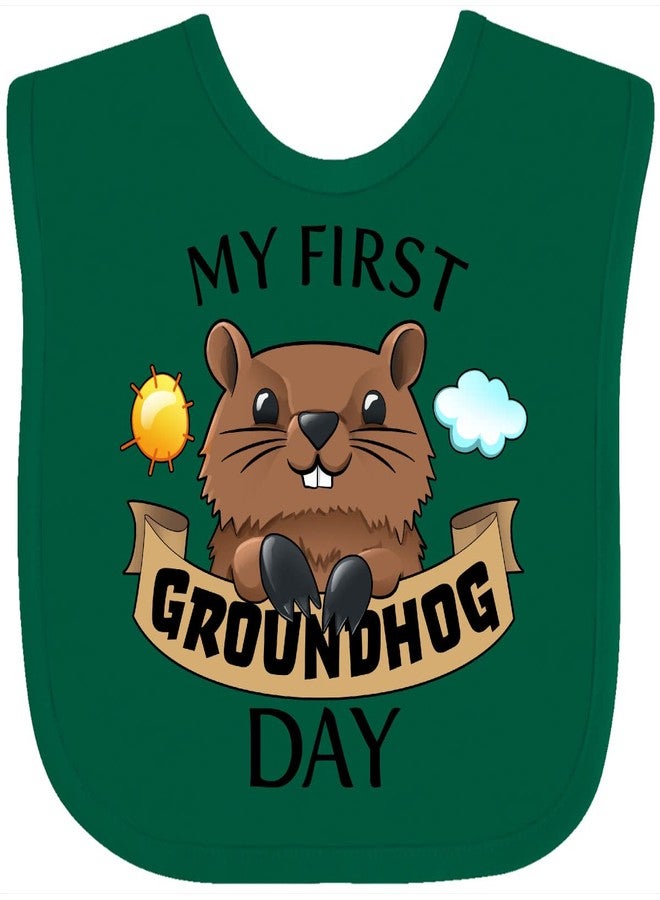 inktastic My First Groundhog Day- Cute Baby Bib Green 33e90 - Image 1