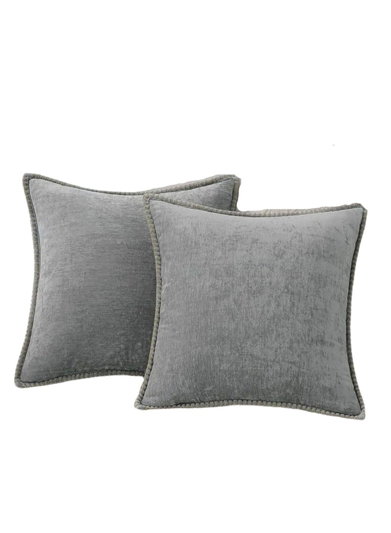 2-Pack Chenille Soft Throw Pillow Cover 45 x 45 cm Pillow Cover without Inner Core, Square Pillow Cover with Stitched Edges, Suitable for Sofa Bed (Silver Gray) - Image 1