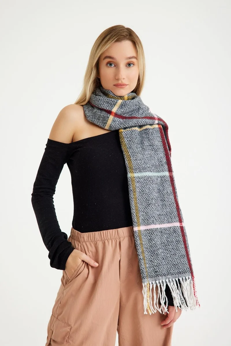 باهلس Women's Stripe Patterned Soft Texture Scarf