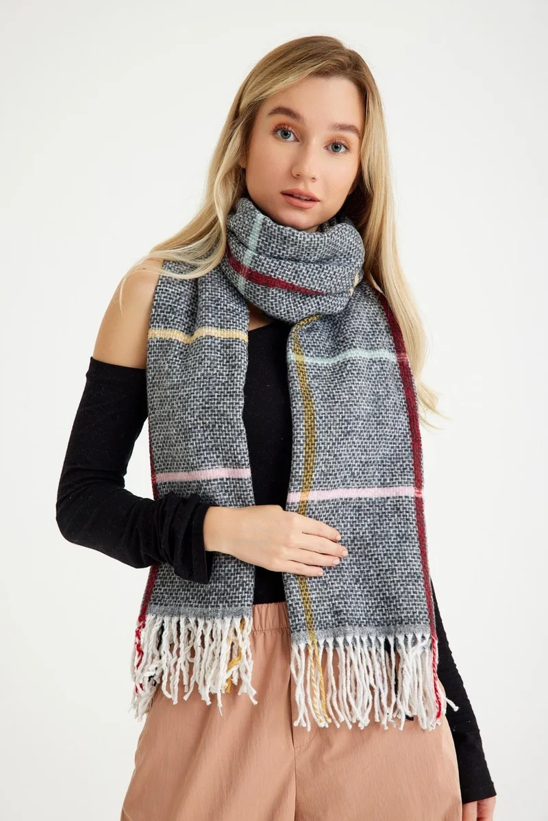 باهلس Women's Stripe Patterned Soft Texture Scarf