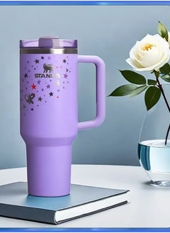 Stainless Steel Vacuum Insulated Tumbler with Lid and Straw for Water, Iced Tea or Coffee, Smoothie and More, 40Ounce Stainless Steel,Purple With Star