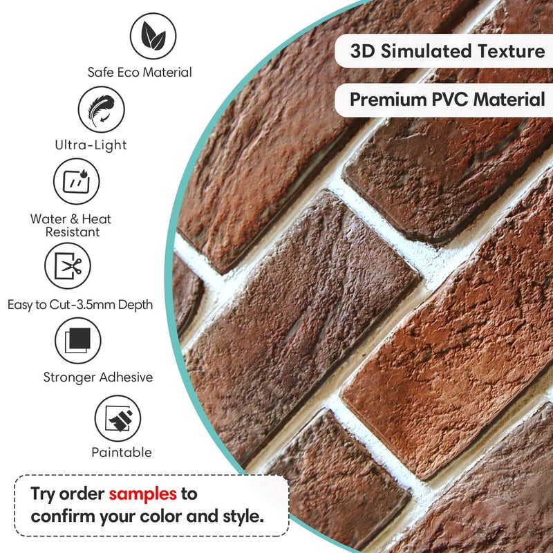 Commomy 3D Brick Wall Panels Peel and Stick - 12 pcs of 22.8" x 11.8" - Thin & UrltraLight Red Brick Wallpaper Stick on Tile for Kitchen, Bedroom, Living Room,TV Background,RV(Covers 22.48 sq.ft) - Image 3