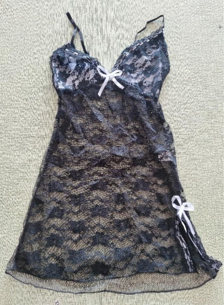 Women Breathable Lace Patchwork Sleepwear Dress Thongs Underwears Suit - Image 4