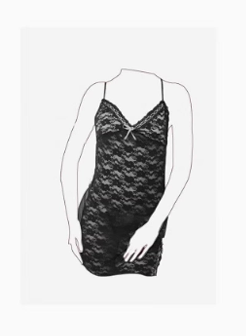 Women Breathable Lace Patchwork Sleepwear Dress Thongs Underwears Suit - Image 2
