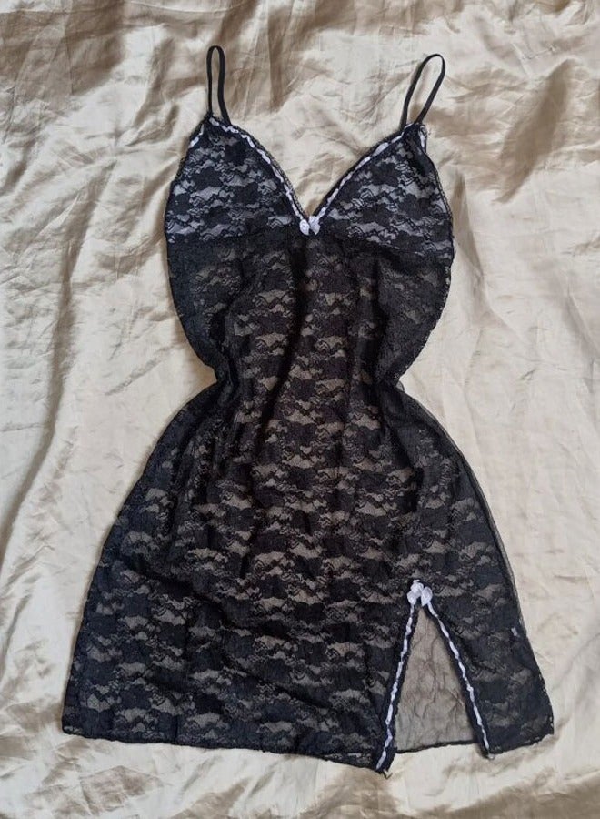Women Breathable Lace Patchwork Sleepwear Dress Thongs Underwears Suit - Image 1