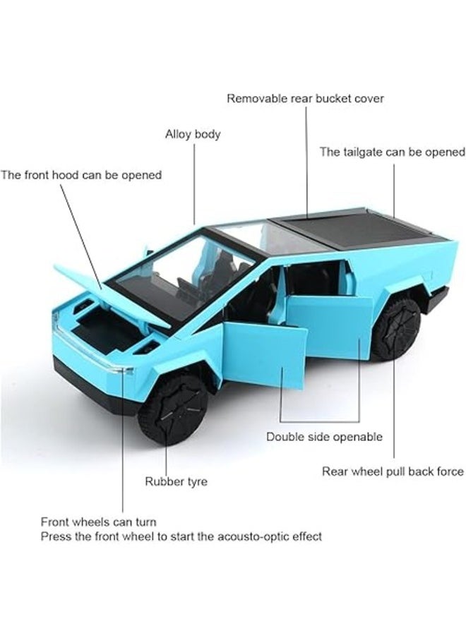 ENMAC 1:24 Alloy Collectible Big  Cybertruck Car Model Toy, Diecast Zinc Alloy  Cybertruck Pull Back Collectible Toy Car, Sound and Light Pull Back Model Car for Kids Boy  - Image 4
