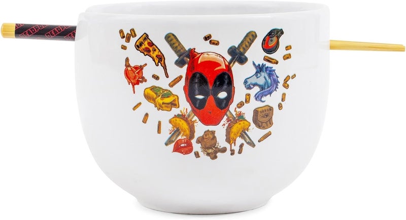 Deadpool Marvel Deadpool Icons Ceramic Ramen Dinnerware Set  Includes 20Ounce Noodle Bowl and Wooden Chopsticks - Image 2