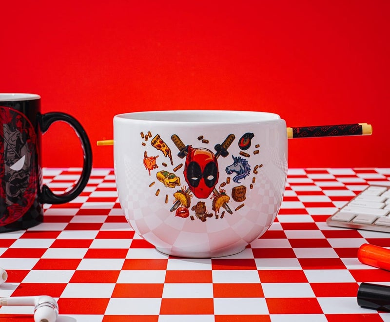 Deadpool Marvel Deadpool Icons Ceramic Ramen Dinnerware Set  Includes 20Ounce Noodle Bowl and Wooden Chopsticks - Image 5