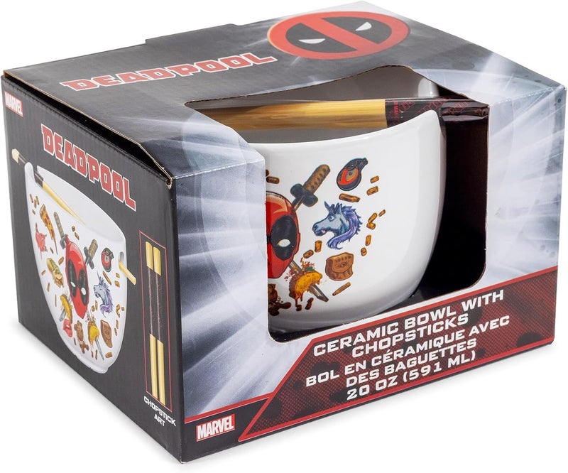Deadpool Marvel Deadpool Icons Ceramic Ramen Dinnerware Set  Includes 20Ounce Noodle Bowl and Wooden Chopsticks - Image 3