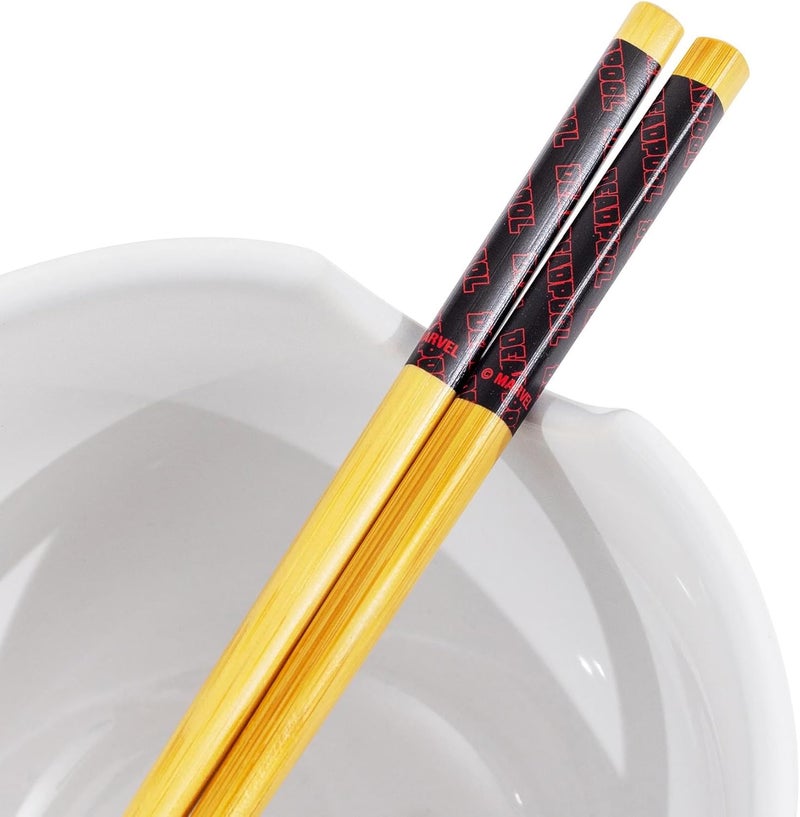 Deadpool Marvel Deadpool Icons Ceramic Ramen Dinnerware Set  Includes 20Ounce Noodle Bowl and Wooden Chopsticks - Image 4