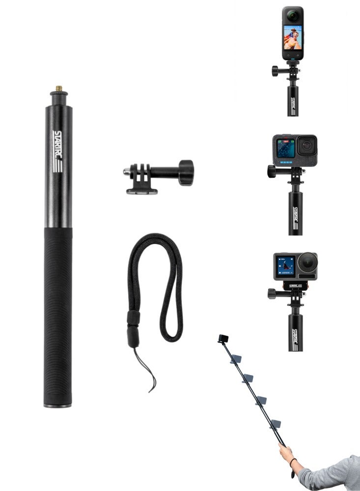 Invisible Selfie Stick, 1/4 Extended Monopod Pole, Solid and Compact Design for Insta360, for GoPro, for DJI, Action Camera, 52''(132cm) - Image 1