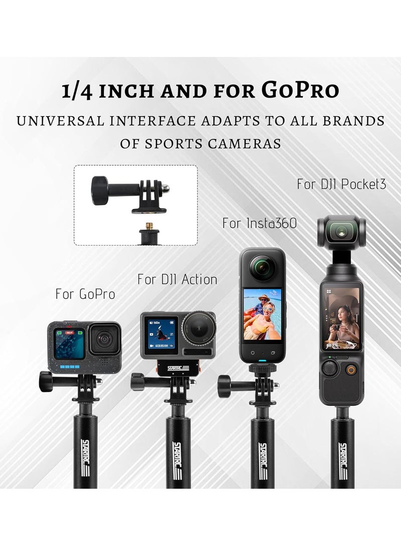 Invisible Selfie Stick, 1/4 Extended Monopod Pole, Solid and Compact Design for Insta360, for GoPro, for DJI, Action Camera, 52''(132cm) - Image 3