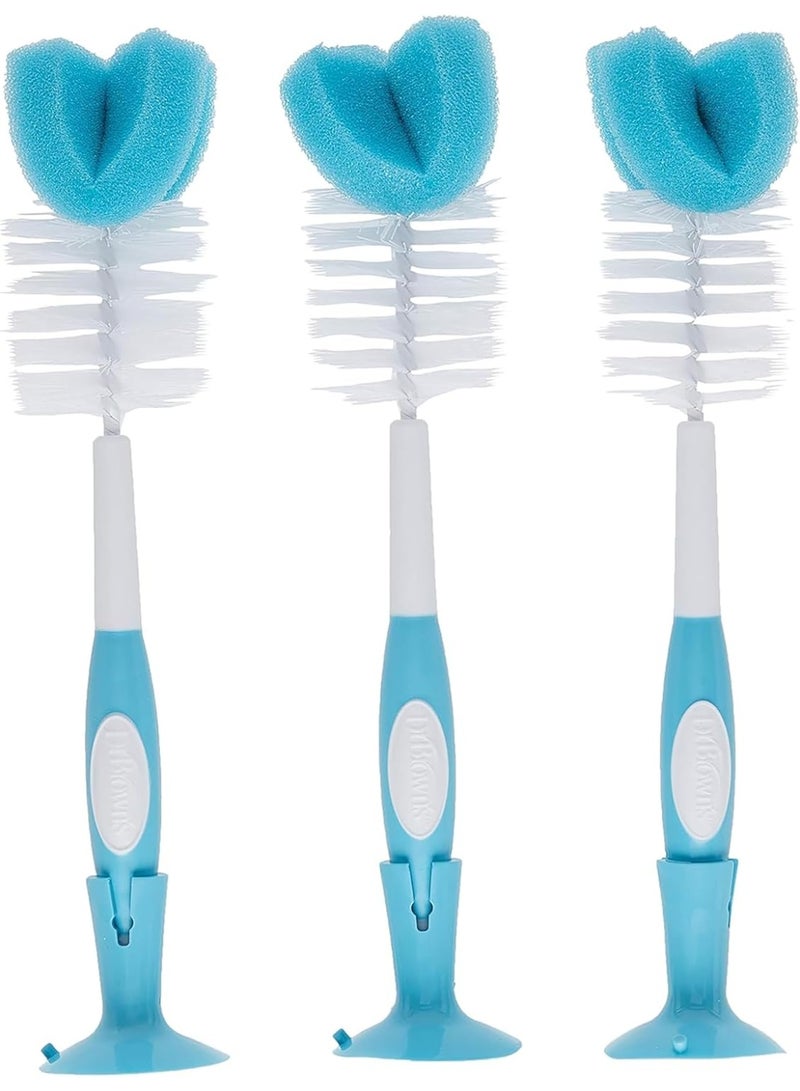Dr. Brown's Baby Bottle Cleaning Brush with Sponge and Scrubber - Blue - 3-Pack - Image 1