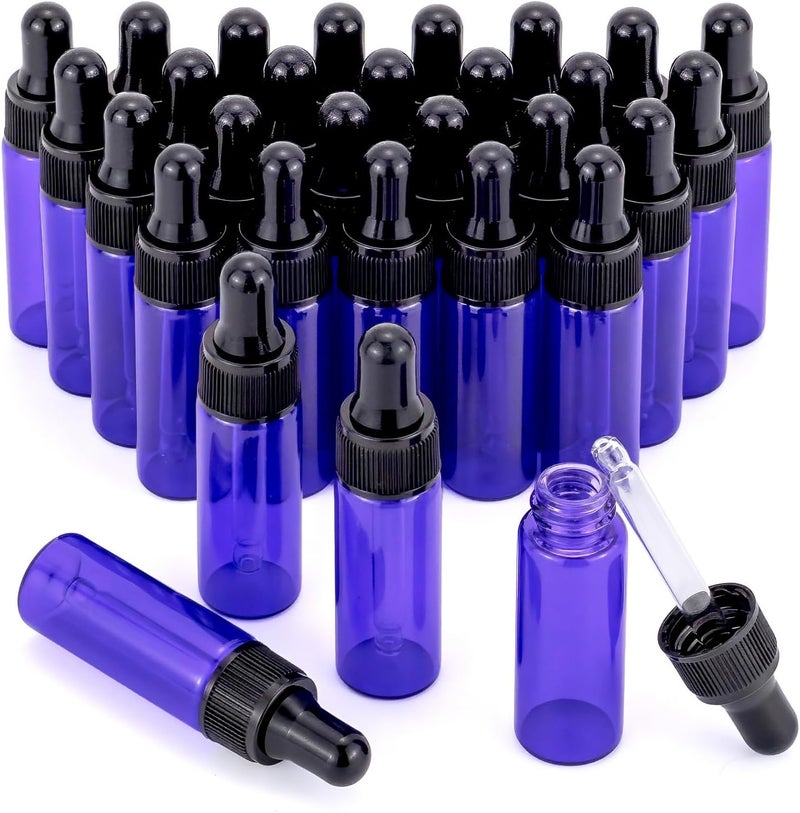 30pcs 5ml 1/6oz Black Plastic Head Essential Oil Bottle Purple Glass Dropper Bottles with Droppers for Fragrance, Lotion,Essential Oil, Treatment, Purple, Standard - Image 1