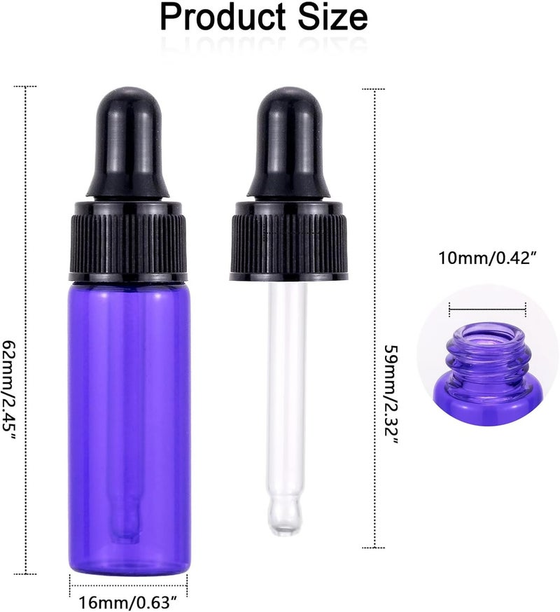 30pcs 5ml 1/6oz Black Plastic Head Essential Oil Bottle Purple Glass Dropper Bottles with Droppers for Fragrance, Lotion,Essential Oil, Treatment, Purple, Standard - Image 2