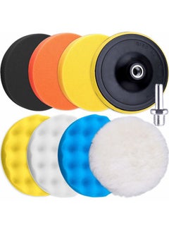 9 Pieces 5 Inch Buffing Pads Kit Foam Buffer Polisher Pads 5 Inch Hook and Loop Polishing Pads Buffer Attachment for Drill