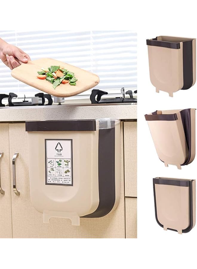 SKY-TOUCH Kitchen Hanging Bin Compact Collapsible Trash Bin For Hanging In Kitchen Cupboard Door Drawer Bathroom Office Brown - Image 1